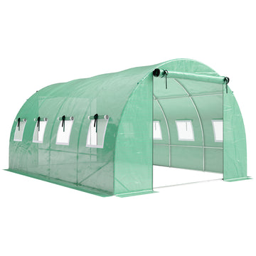 Foliekas 4x3 m met 2 deuren en 8 ramen | Kleur: Groen | Afmetingen: 400x295x200 cm