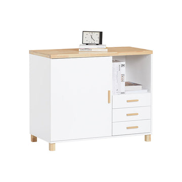 Office Opbergkast - Archiefkast - Houten Organizer - Witte en Bruine Look - 90x75x45cm - MDF & Rubberhout