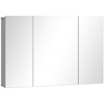 Badkamerspiegelkast met 3 deuren en verstelbare planken | Kleur: Grijs | Afmetingen: 90x15x60 cm