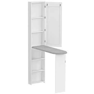 Strijkplankkast met spiegel | Kleur: Wit | Afmetingen: 106x35x174 cm