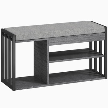 Schoenenbank met 3-vaks schoenenrek - Zitbank | Kleur: Grijs | Afmetingen: 86x30x45.4 cm