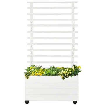 Verhoogde plantenbak met klimrek en wielen | Kleur: Wit | Afmetingen: 76x30x155 cm
