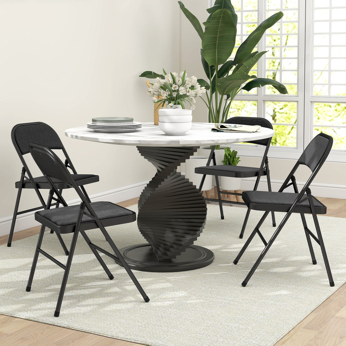 Set van 4 zwarte klapstoelen met metalen poten | Kleur: Zwart | Afmetingen: 45x46x78 cm