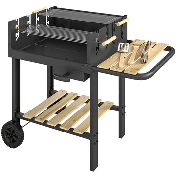 Houtskoolgrill Grillwagen met verstelbaar rooster | Kleur: Zwart | Afmetingen: 99,5x58x82 cm