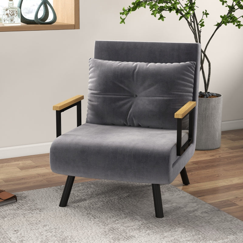 Relaxliege und Schlafstuhl mit Kissen | Farbe: Dunkelgrau | Abmessungen: 63x73x81 cm