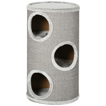 Kattenkrabton met 3 niveaus en sisal | Kleur: Lichtgrijs | Afmetingen: 38x38x70 cm