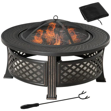 Vuurkorf met grill - Vuurschaal en BBQ | Kleur: Zwart | Afmetingen: 81x81x50 cm