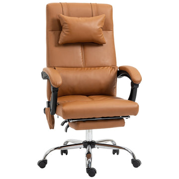 Massage bureaustoel met ligfunctie en 6-puntsmassage | Kleur: Bruin | Afmetingen: 66x67x115-123 cm