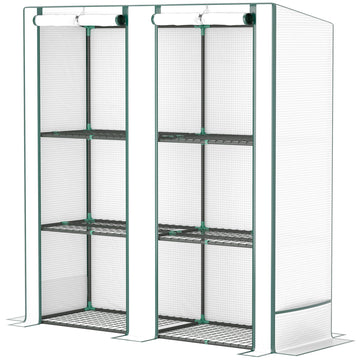 Mini-kas met 3 etages en UV-bestendige hoes | Kleur: Wit, groen | Afmetingen: 48x144x152/142 cm