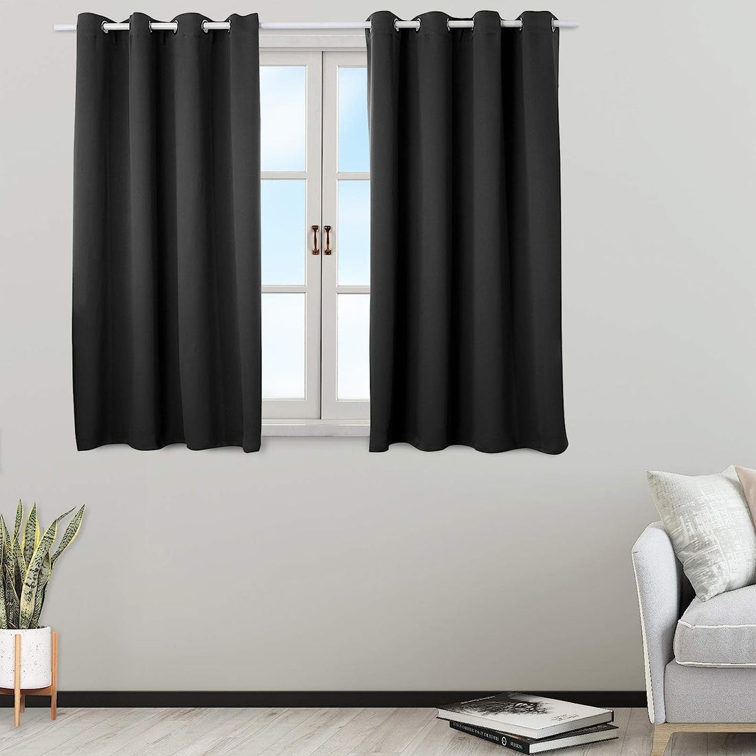 2-delige thermische verduisteringsgordijnen met ogen | Zwart | 135x225 cm