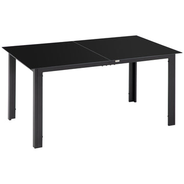 Aluminium tuintafel met glazen blad | Kleur: Zwart | Afmetingen: 90x150x74 cm