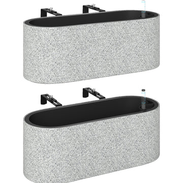Set van 2 hangende plantenbakken met zelfbewatering | Kleur: Lichtgrijs | Afmetingen: 42x16x15 cm