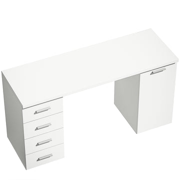 Computertafel met 4 lades en kast, 140 cm | Kleur: Wit | Afmetingen: 140x48x75 cm