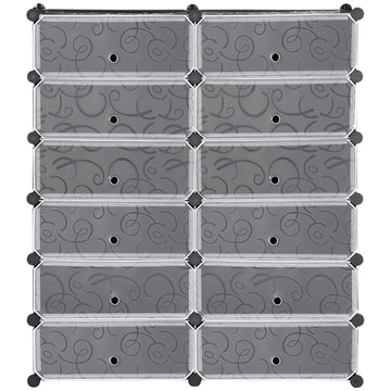Modulaire schoenenkast, 12 vakken voor 24 paar | Kleur: Zwart + Grijs | Afmetingen: 37x94x108 cm