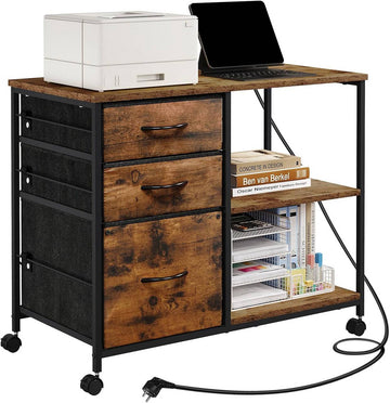 Mobiele archiefkast met laadstation en wielen | Vintagebruin | 80x40x66 cm