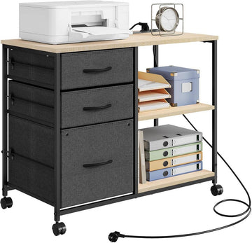 Archiefkast op wielen met laadstation | Lichte eik | 80x40x66 cm
