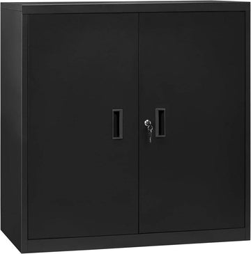 Afsluitbare archiefkast met verstelbare plank | Zwart | 90x40x92 cm
