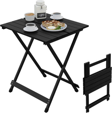 Aluminium klaptafel voor camping balkon en tuin | Zwart | 50,5x59,5x47 cm