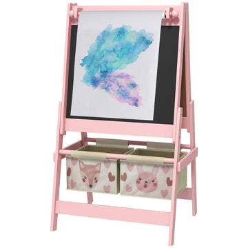 3-in-1 Kindersezel met Papierrol, Krijtbord en Whiteboard | Kleur: Roze | Afmetingen: 46.5x54x93 cm