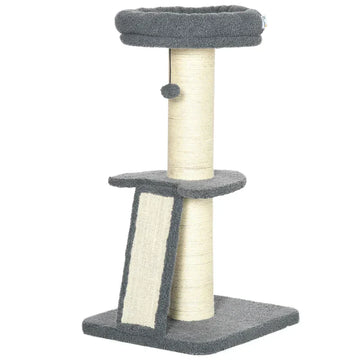 Kattenkrabpaal met speelballen | Kleur: Donkergrijs+Crèmewit | Afmetingen: 48x48x92 cm