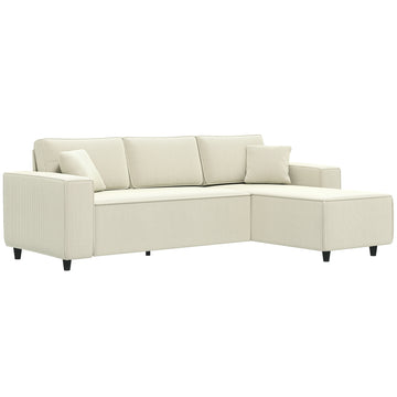 3-zitsbank met chaise longue, ribstof | Kleur: Crèmewit | Afmetingen: 153x241x83 cm