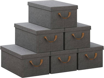 6-delige set opbergboxen met deksel en handgrepen 27L, opvouwbaar | Grijs | 48x29x20 cm
