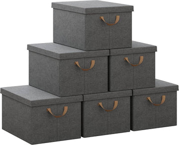 Set van 6 opbergboxen met deksel en handgrepen, inklapbaar | Grijs | 43x33x26 cm