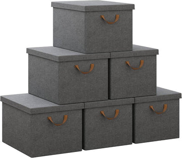 6-delige set opbergboxen met deksel en handgrepen, inklapbaar 51 l | Grijs | 48x36x30 cm