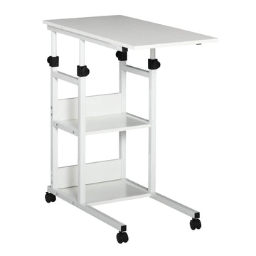 Mobiele bijzettafel met 3 niveaus - C-vormig | Kleur: Wit | Afmetingen: 40x80x72-82 cm