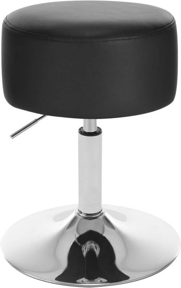 Ronde make-upkruk en barstoel van kunstleer | Zwart | 35,5x35,5x44-56 cm