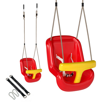 Babyschommel met rugleuning en veiligheidsbeugel | Kleur: Rood | Afmetingen: 36x28x180 cm