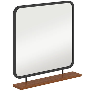 Wandspiegel met plank - Vintage spiegel | Kleur: Zwart, bruin | Afmetingen: 55x10x55,5 cm