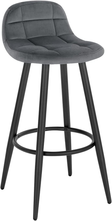 Gestoffeerde barstoel met rugleuning en voetsteun | Donkergrijs | 39x31x84 cm