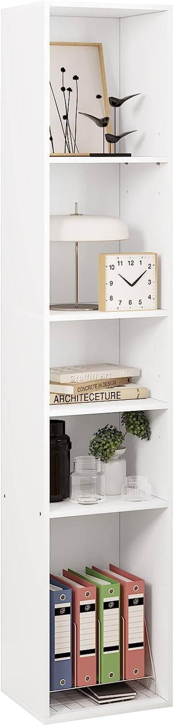 Boekenkast open kast met 5 vakken roomdivider | Wit | 30x26x151 cm