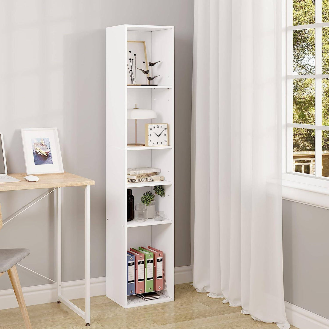 Bücherregal offenes Regal mit 5 Fächern Raumteiler | Weiß | 30x26x151 cm