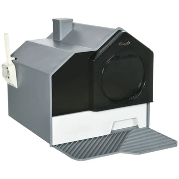 Gesloten kattenbak met filter en zeefmat | Kleur: Grijs/Wit/Zwart | Afmetingen: 45x47x42 cm