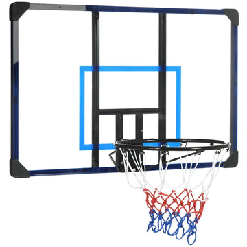 Basketbalhoop voor deur of muur | Kleur: Zwart+Transparant+Blauw | Afmetingen: 61x113x73 cm