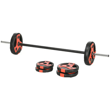 Barbellset 20 kg met gewichtsplaten | Kleur: Zwart/Rood