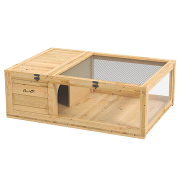 Schildpaddenhok hout met ren en scharnierend dak | Kleur: Bruin | Afmetingen: 91x60.5x32 cm