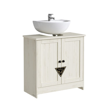 Wastafelonderkast met verstelbare plank zonder gereedschap | Vintagewit | 60x30x61,2 cm