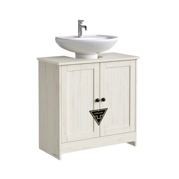 Wastafelonderkast met verstelbare plank en montage zonder gereedschap | Vintagewit | 60x30x61,2 cm