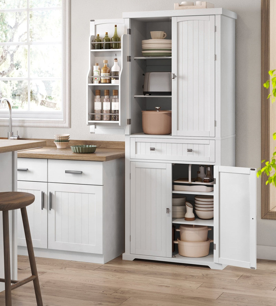 Witte keukenkast met planken en laden - MDF - 40 x 76 x 182,1 cm - max. 27 kg
