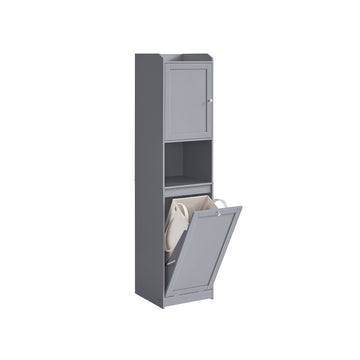 Badkamerkast met wasmand en handgrepen - grijs MDF polyester 40x40x170 cm