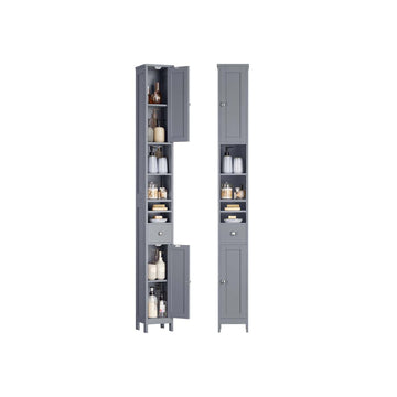 Badkamerkast smal opbergmeubel MDF grijs 19,5x21,4x180 cm