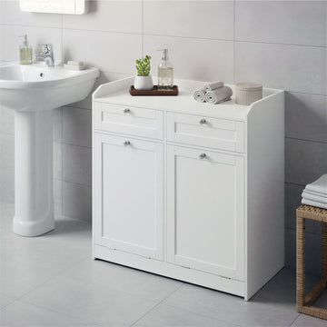Badkamerkast met 2 uitneembare wasmanden en 2 laden | Wit | 78,8x40x80 cm