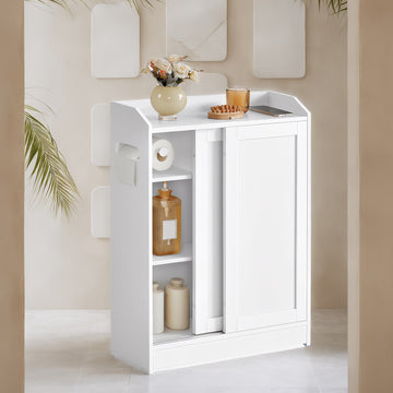 Smalle badkamerkast met schuifdeuren en toiletpapierhouder | Wit | 60x20x80 cm