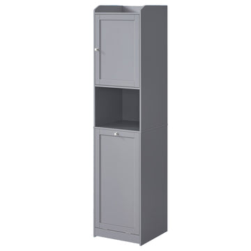 Badkamerkast met wasmand en verstelbare plank | Grijs | 40x40x169,9 cm