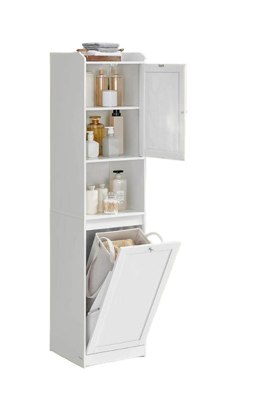 Badkamerkast met wasmand - Opbergkast - Wit - 40 x 40 x 170 cm