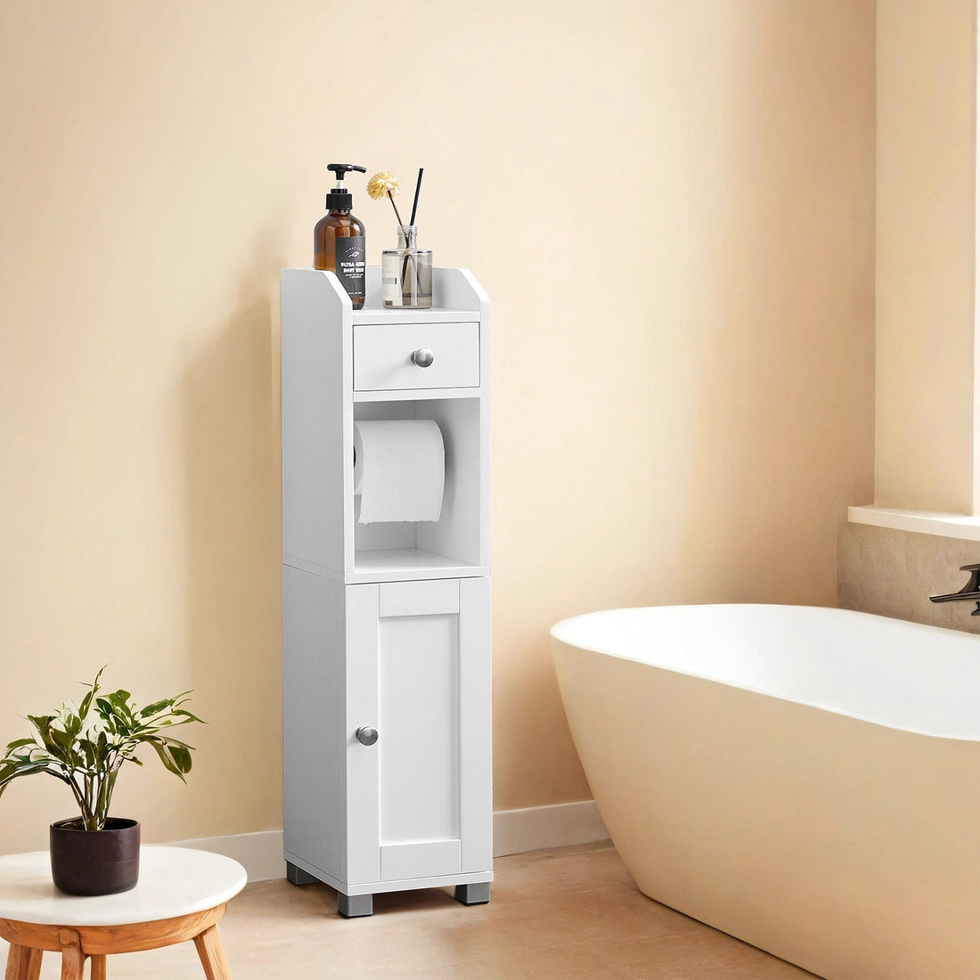 Witte opbergkast - MDF - smalle kast - kantelbeveiliging - 20 x 18 x 76,7 cm