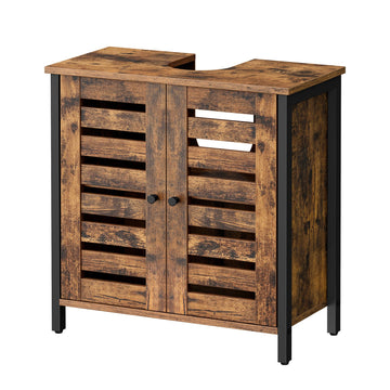 Badkamer opbergkast met 2 lamellendeuren | Vintagebruin-zwart | 60x30x60 cm